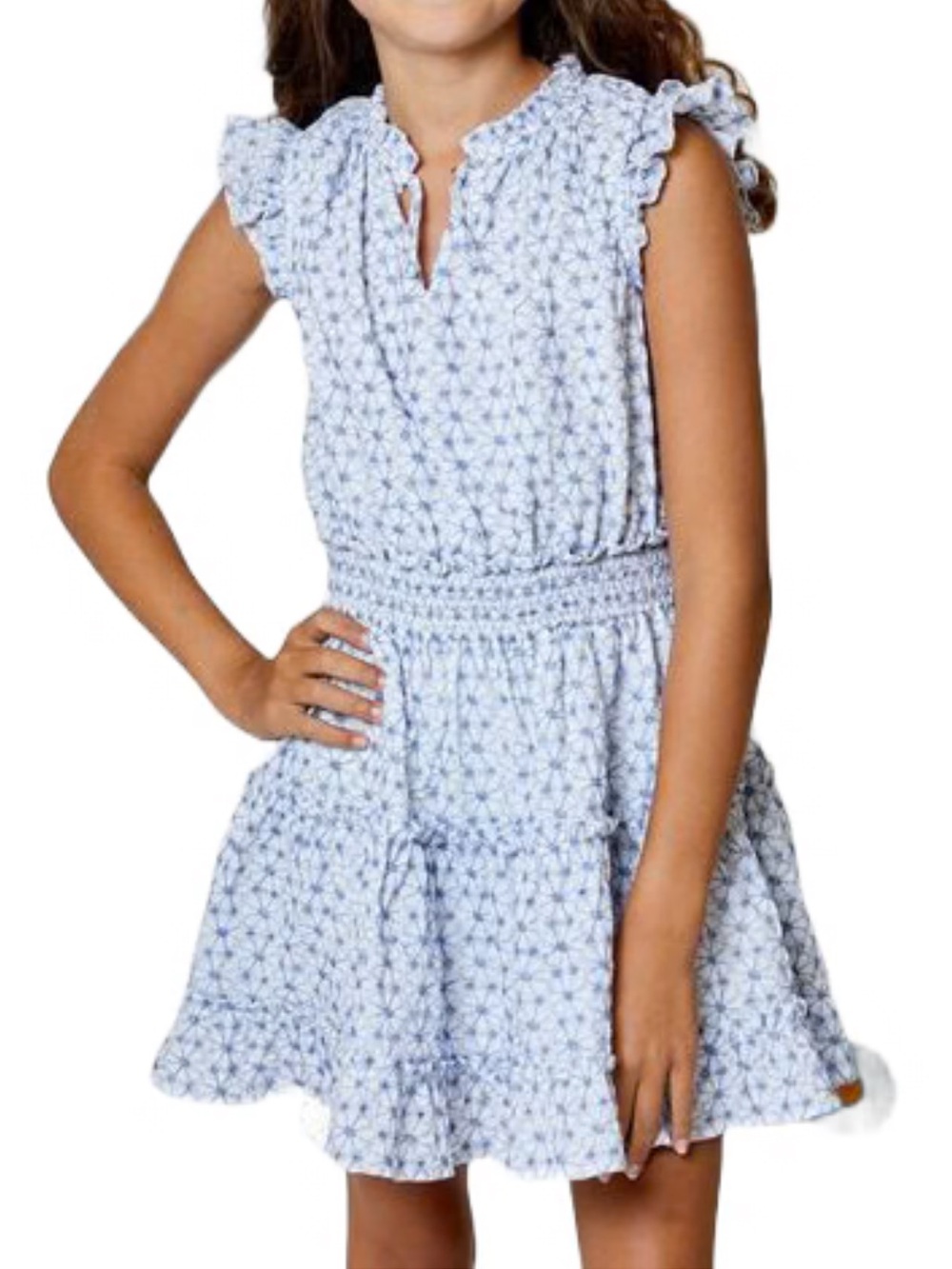 Design History Light Blue Floral Tiered Dress for Girls
